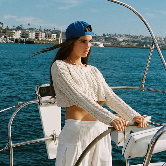 Free People Sweaters - Free People 100% Cotton Tuesday Cream Cable Knit Cropped Sweater Size Medium